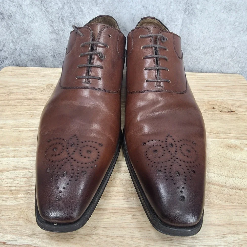 Magnanni Oxford Shoes Mens‎ 14 Brown Leather Brogue Lace Up Derby Dress Shoes